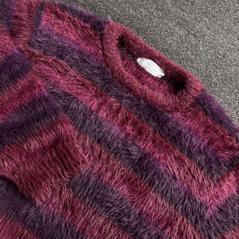 Savage X Fenty Too Plush Crewneck Sweater Size 2X Purple Pink Striped Fuzzy Cozy
